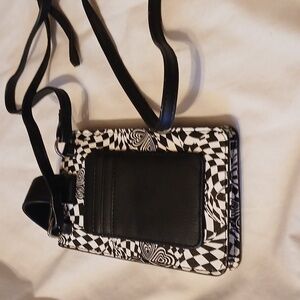 Black & White Checkered Butterfly Crossbody Phone Bag W/long Strap